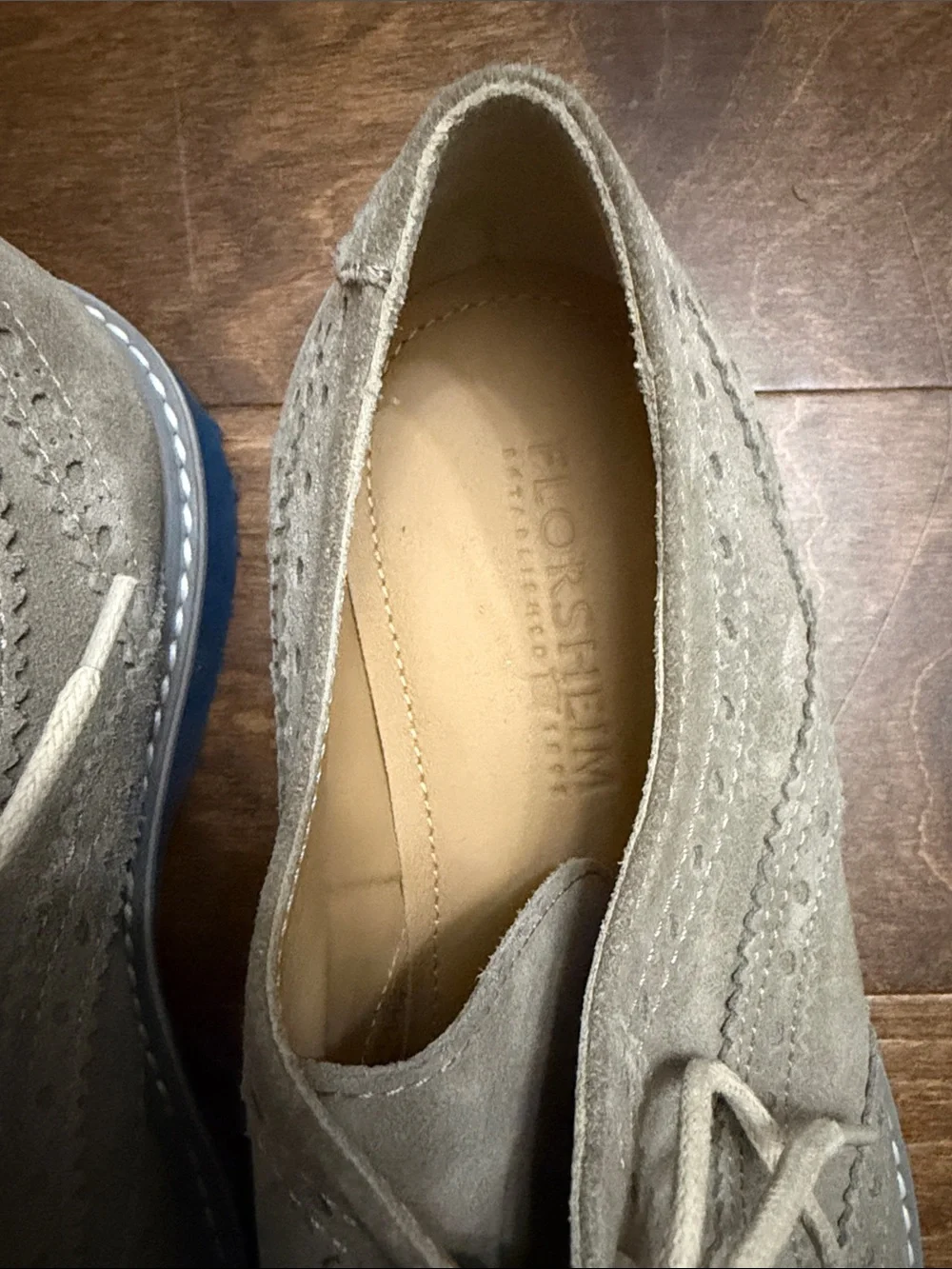 NWT, Florsheim Men's Suede Wingtip Derbys in Light Taupe